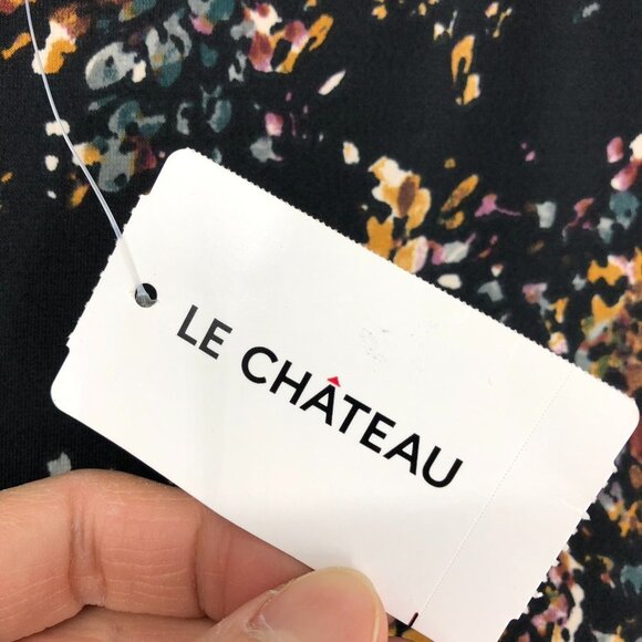 Le Chateau Black floral NWT Boatneck 3/4 sleeve midi dress Size XS - Picture 12 of 16